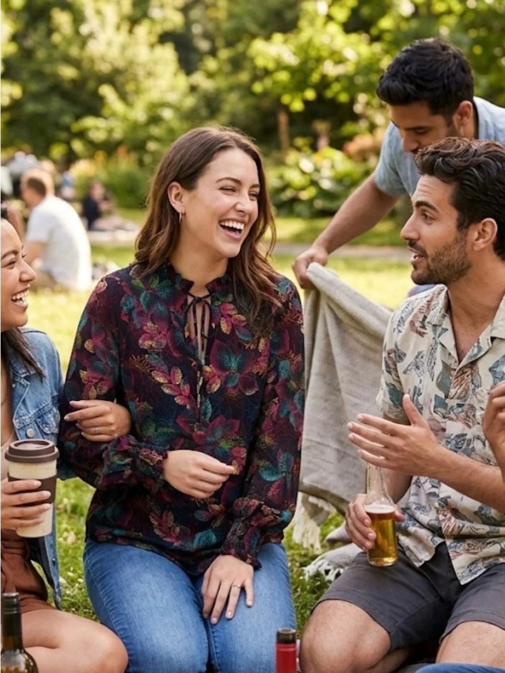 Floral Tie-Neck Blouse - Dark Multi